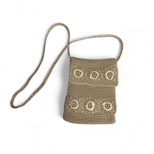 Beige crochet floral embroidered boho side bag
