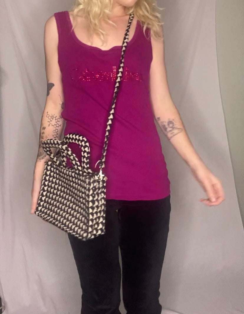 Vintage Black & white print fabric crossbody mini bag