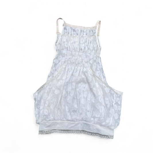 Beautiful white floral balloon midi dress with lace trim