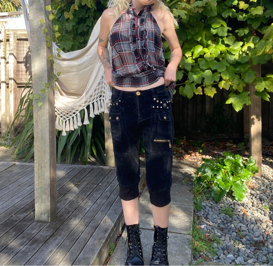 90s Black corduroy capri pants