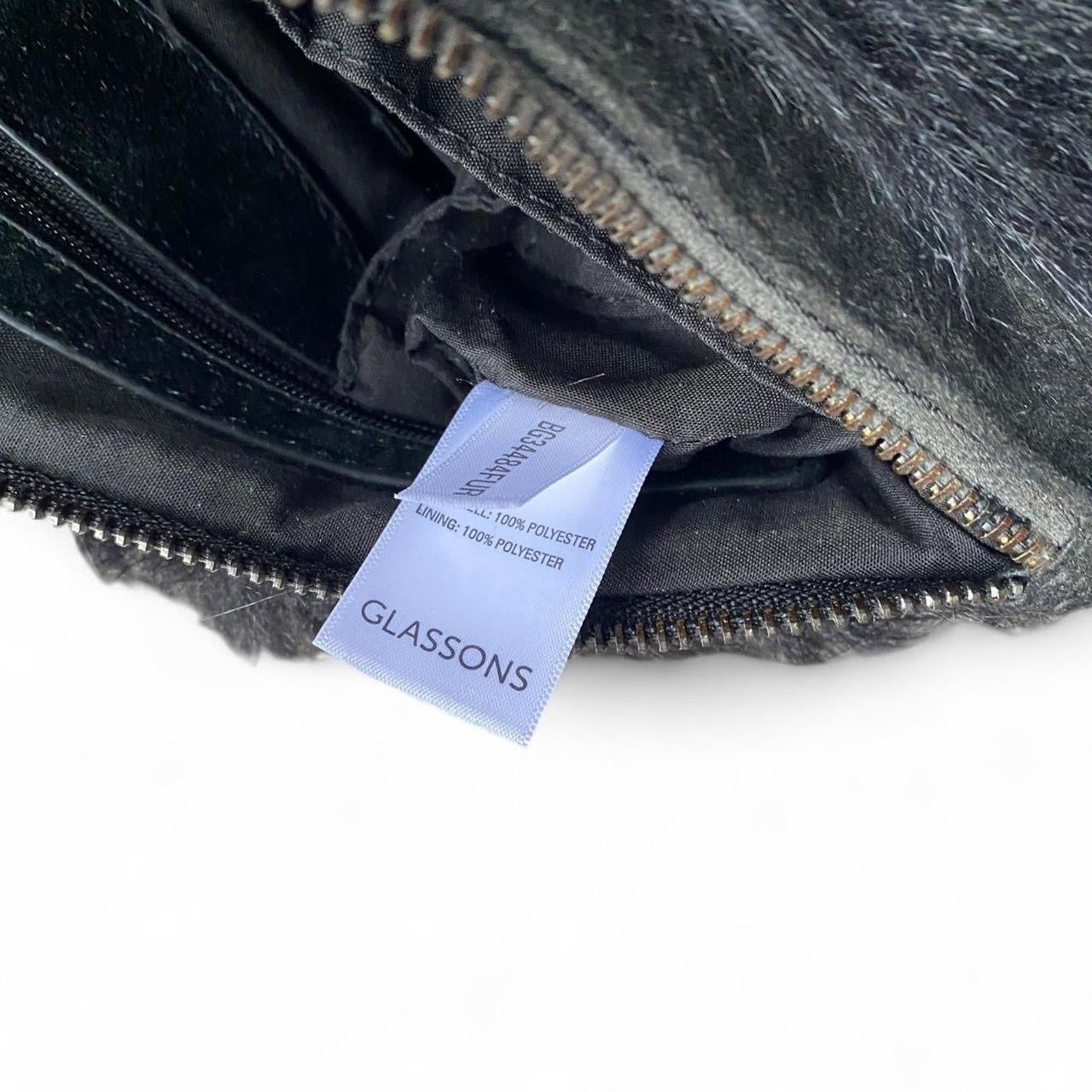Y2K Black faux fur crossbody bag with removable strap