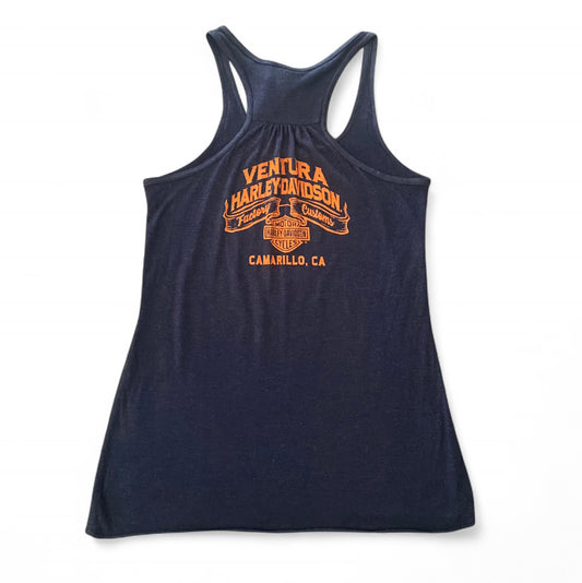 Y2K Harley Davidson navy and orange tank top