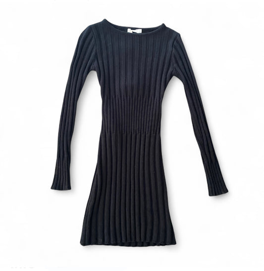 Black long sleeve ribbed knit dress