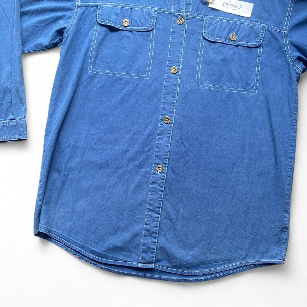 Blue denim style western button-up shirt