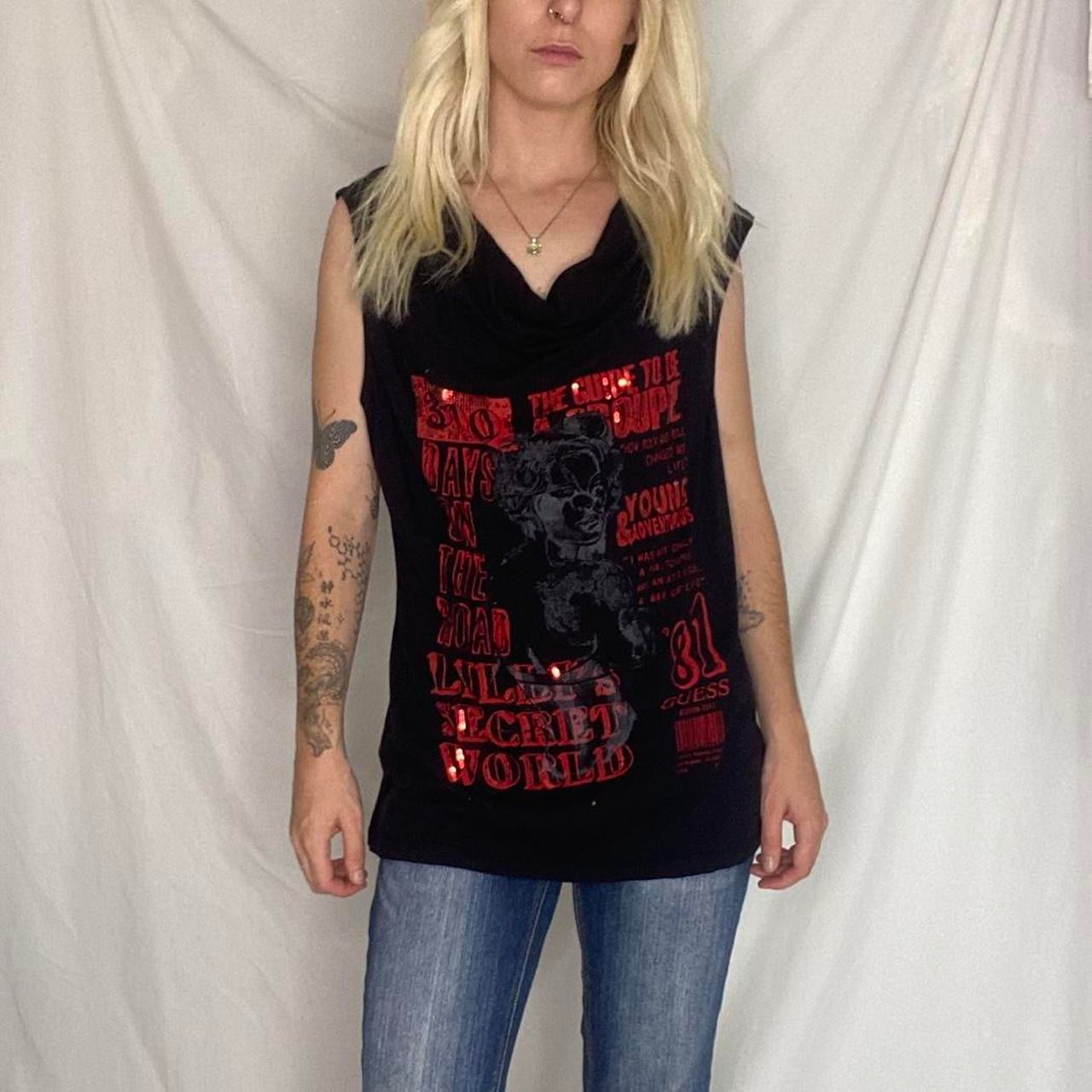 Y2K Guess black graphic sleeveless top