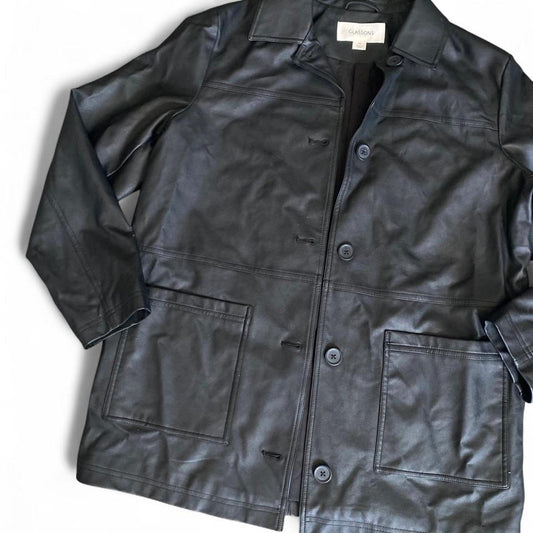 Black Faux leather jacket with button-up front and pockets
