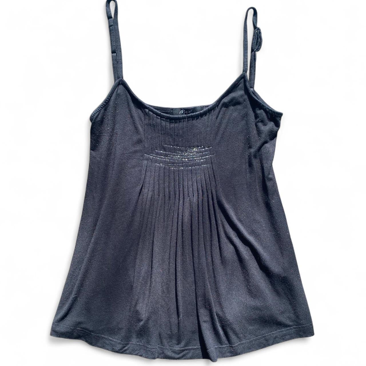 Y2K ruched flowy black tank top with silver threading