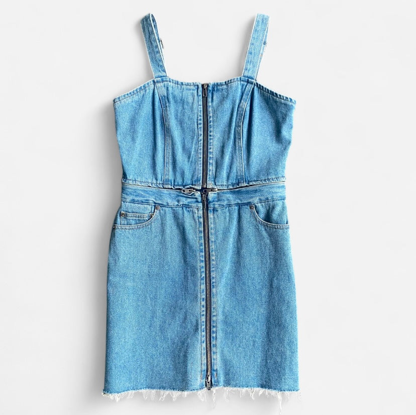 Blue denim overall zipper dress/set