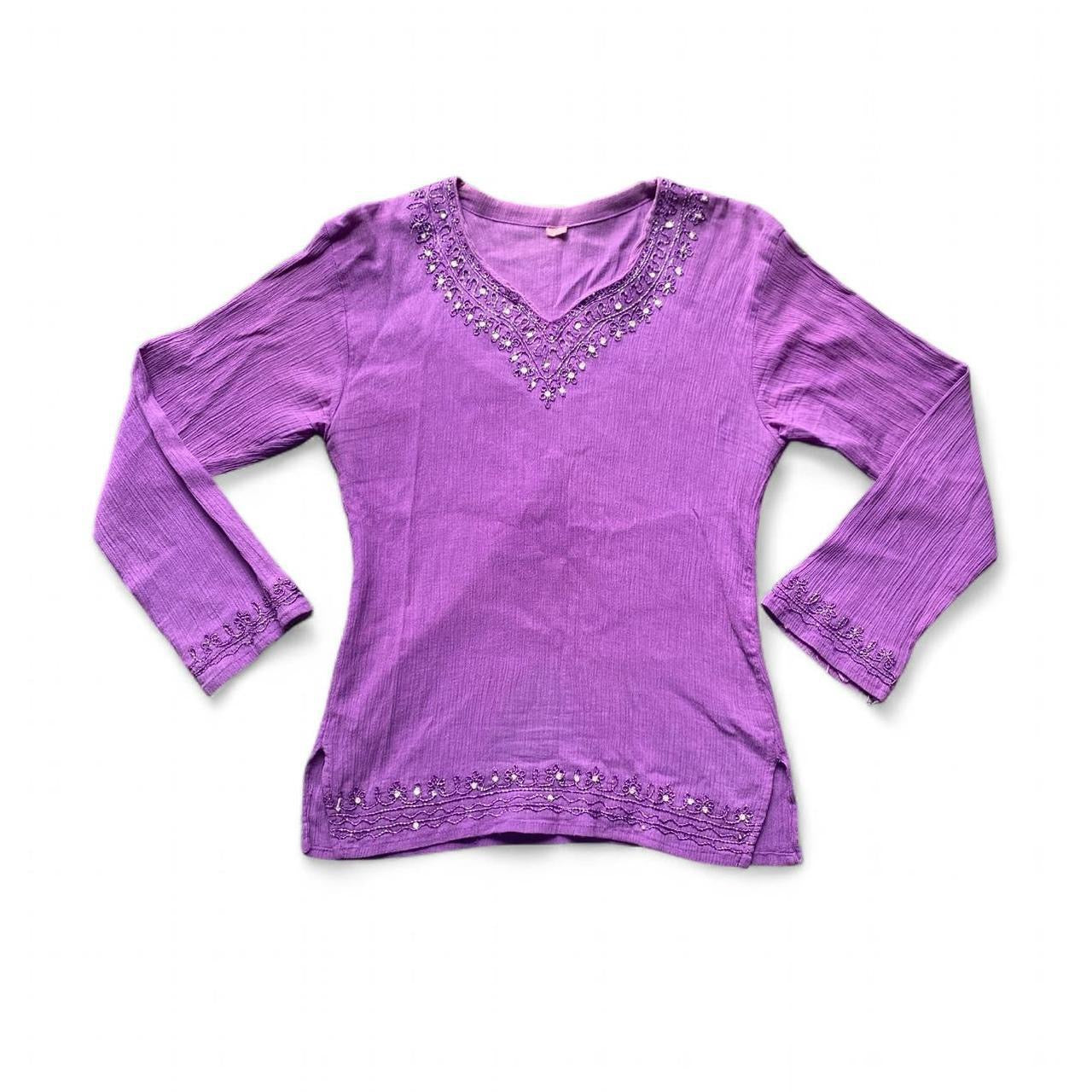 Cute Purple beaded long sleeve top