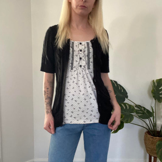 Cute Y2K layered polka dot knit top