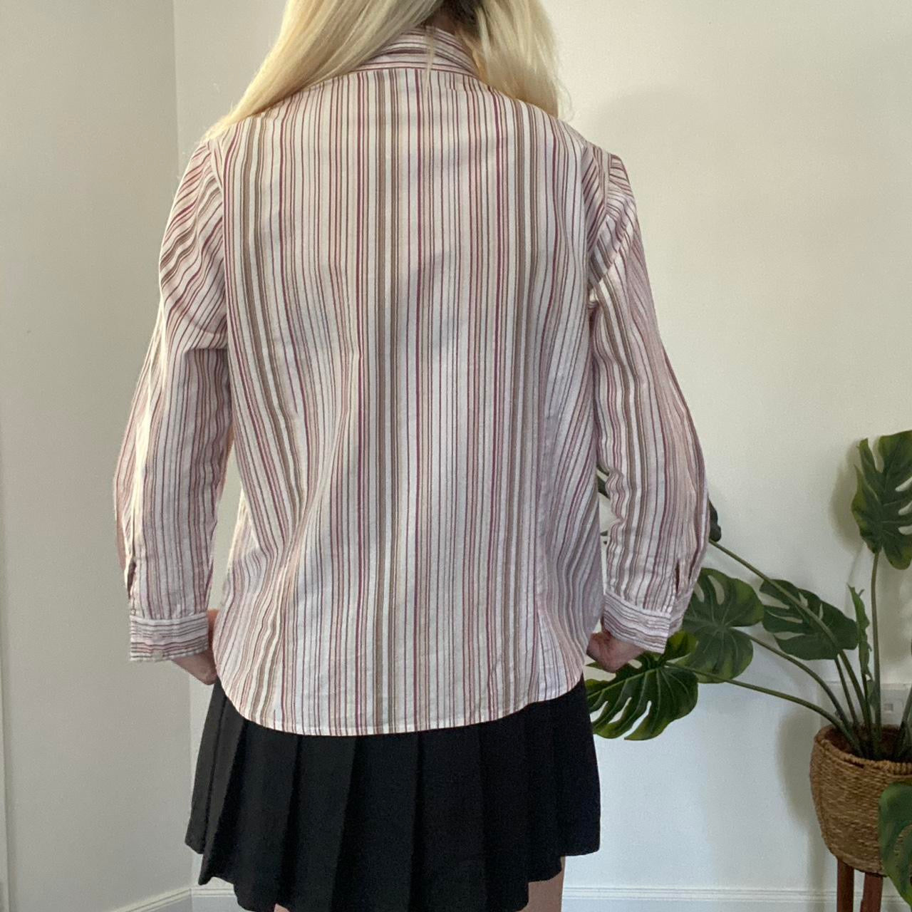 Y2K brown and red striped button up shirt