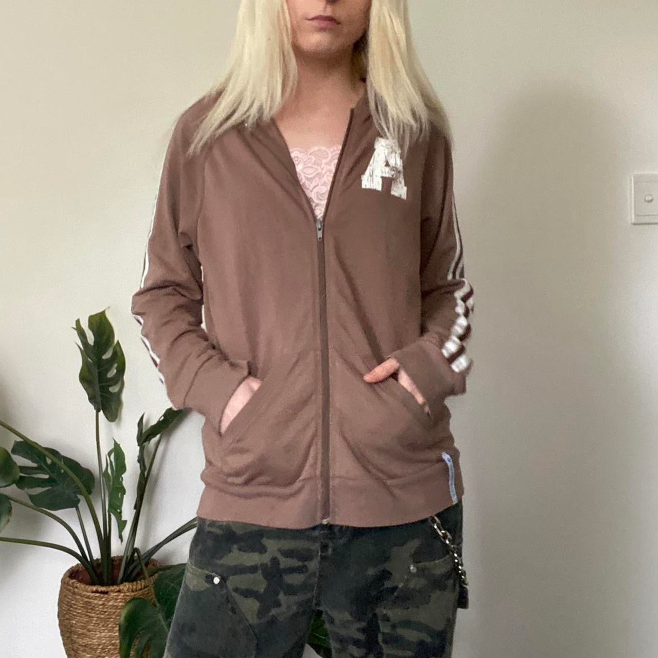 Y2K brown striped sport zip up jacket
