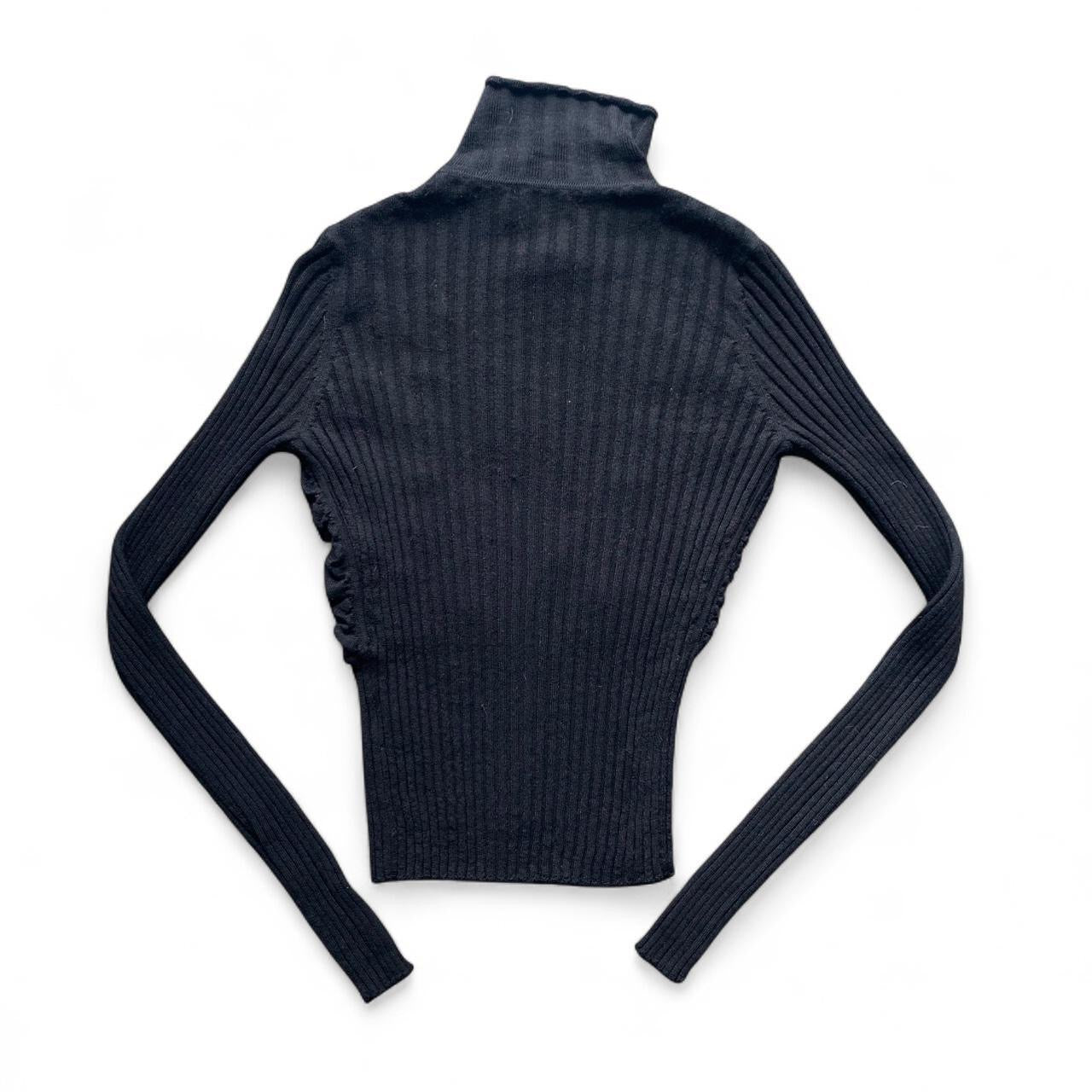 Y2K Black ruched turtleneck zip up top