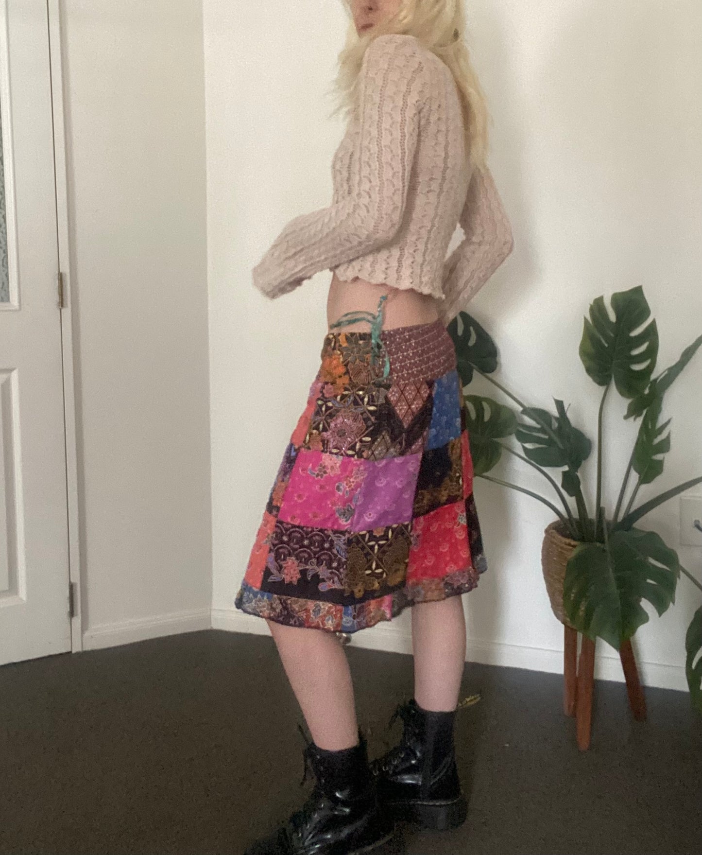 Amazing patchwork midi skirt with stunning beading 🩷