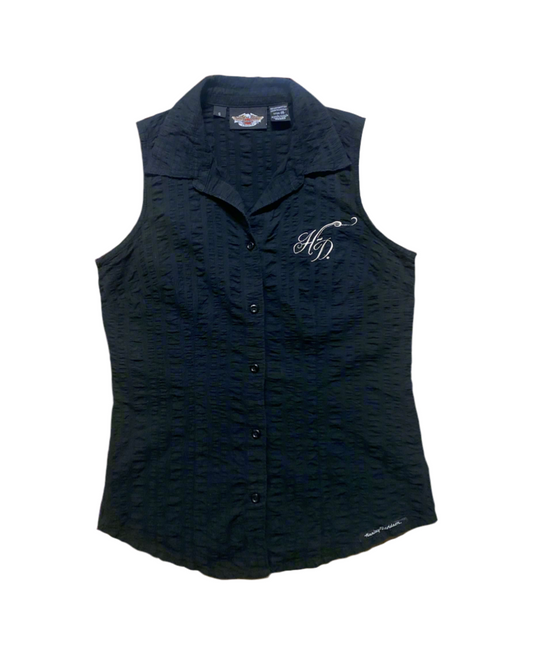 Y2K Harley Davidson Black Collared button up Top