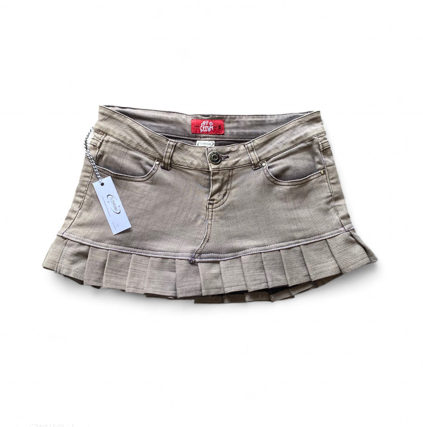 Reworked denim mini pleated skirt