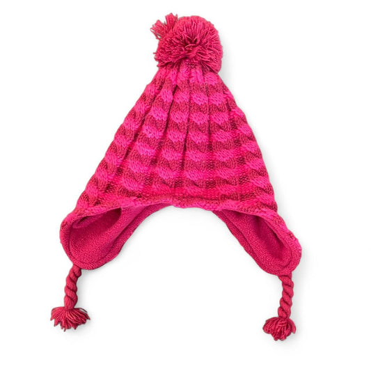 Amazing Two toned striped knit beanie w pom-poms