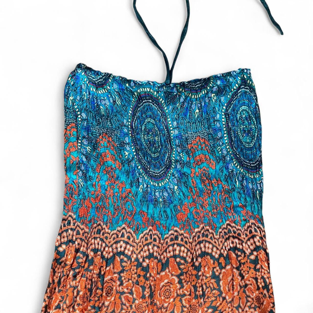 Super gorgeous floral teal and orange boho maxi dress