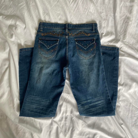 Y2K straight leg jeans with rhinestone details
