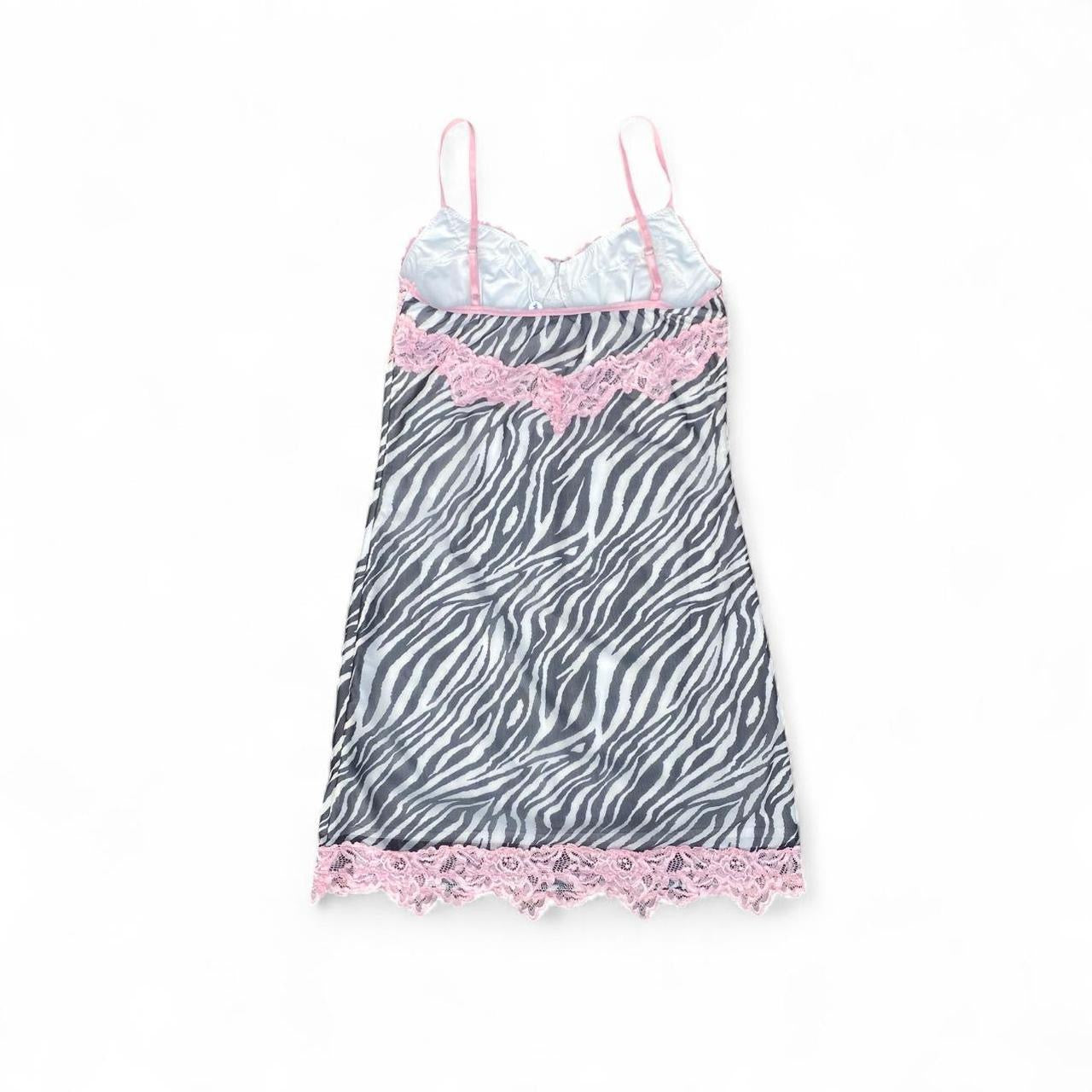 Tiger Mist Zebra Print Slip Dress w pink lace