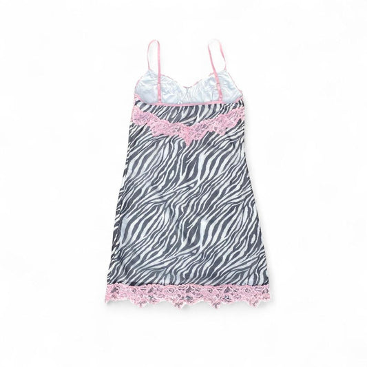 Tiger Mist Zebra Print Slip Dress w pink lace
