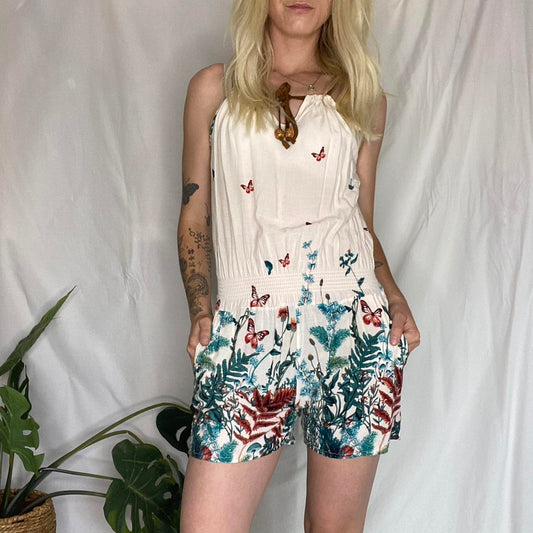 The cutest boho cream butterfly printed playsuit
