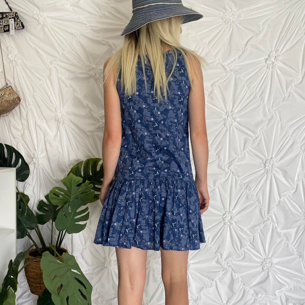 Blue floral printed mini dress with ruffle hem