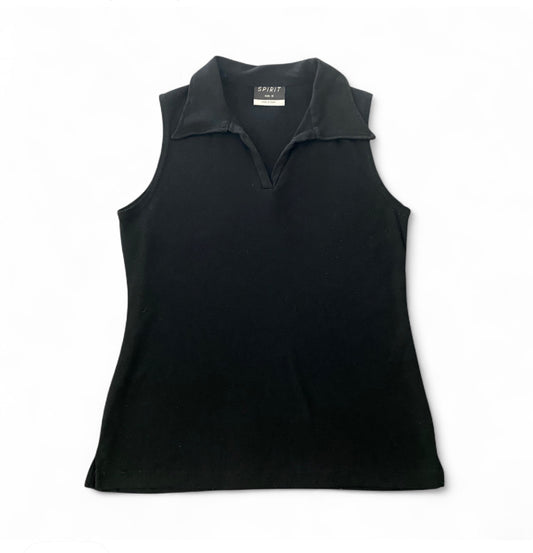 Y2K black sleeveless collared top