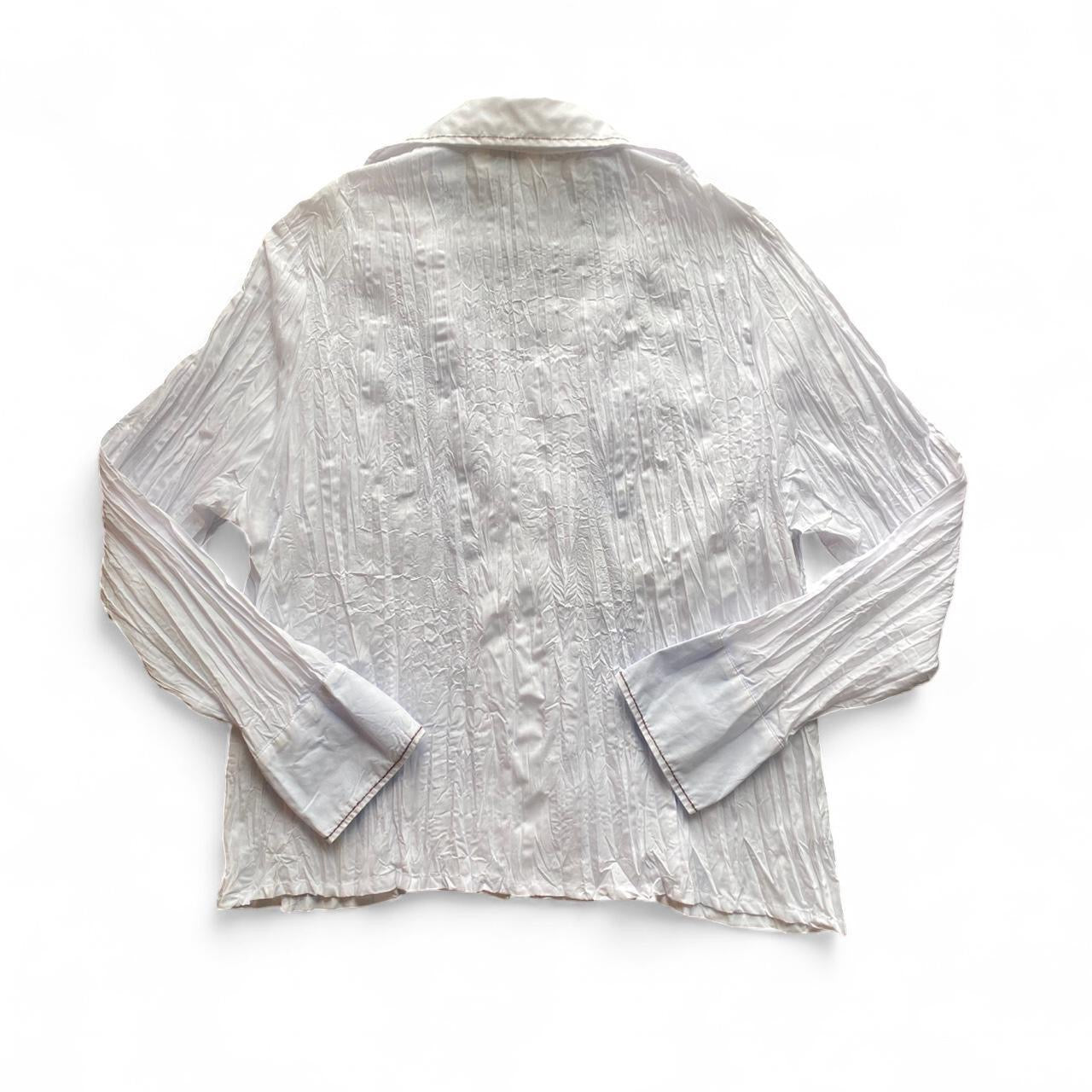 Y2K white ruched zip up blouse with amazing beading