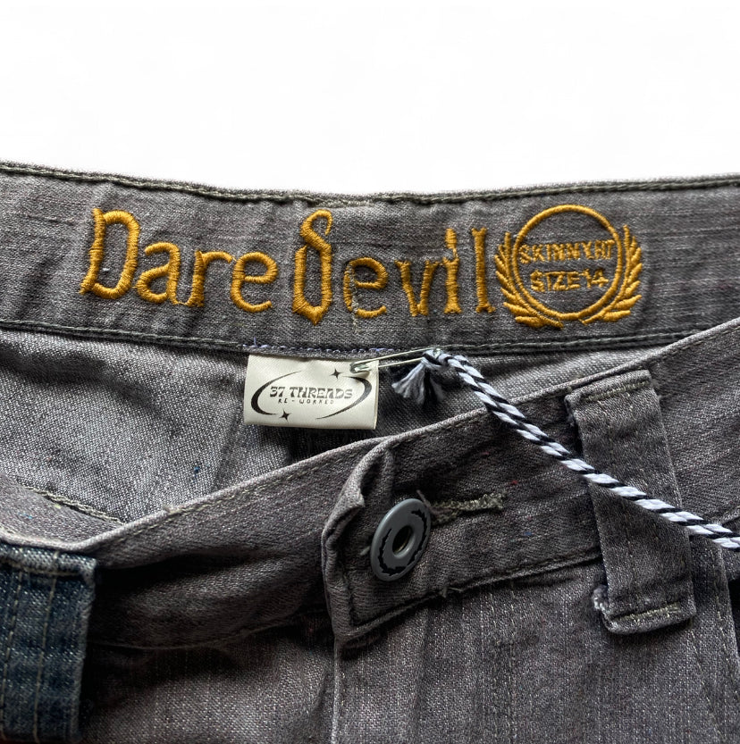 Reworked Grey denim skull mini skirt