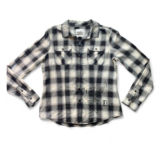 Black and white Harley Davidson plaid button down shirt
