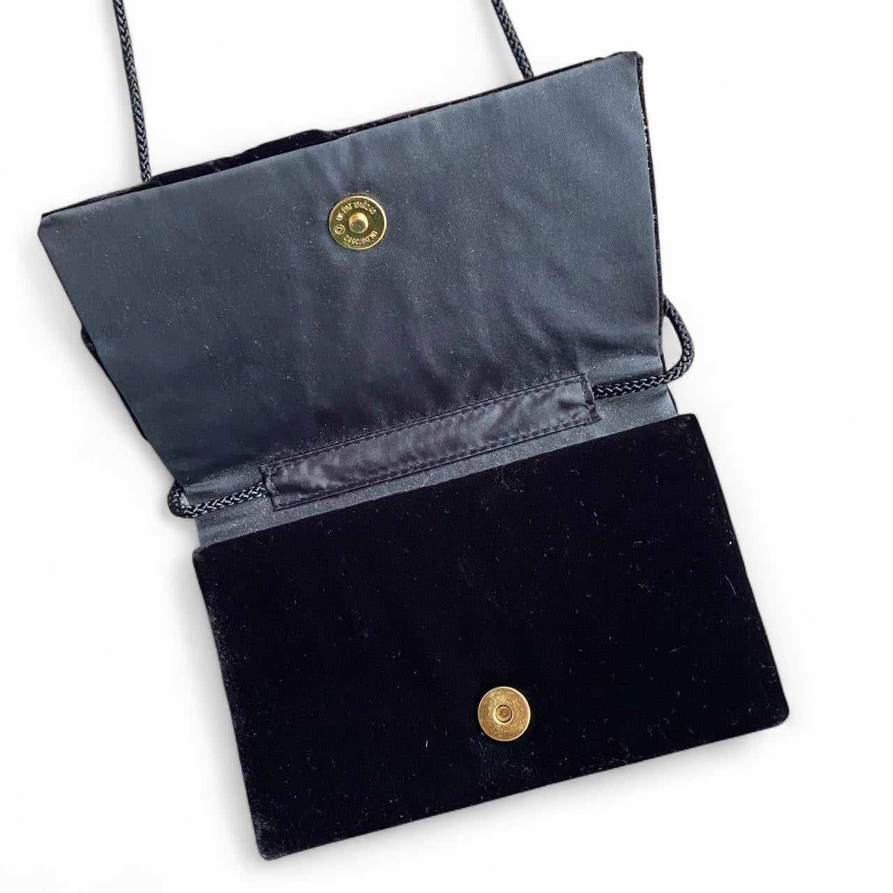 Vintage 90s Black velvet shoulder bag with gold detailing