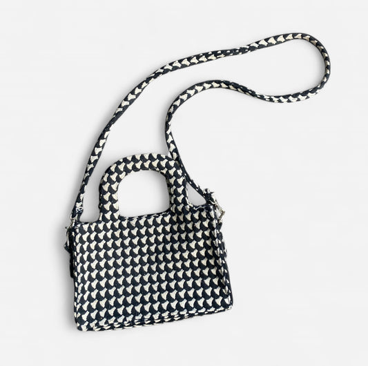Vintage Black & white print fabric crossbody mini bag