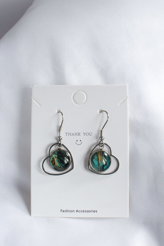Turquoise, Gold + Silver Heart Earrings