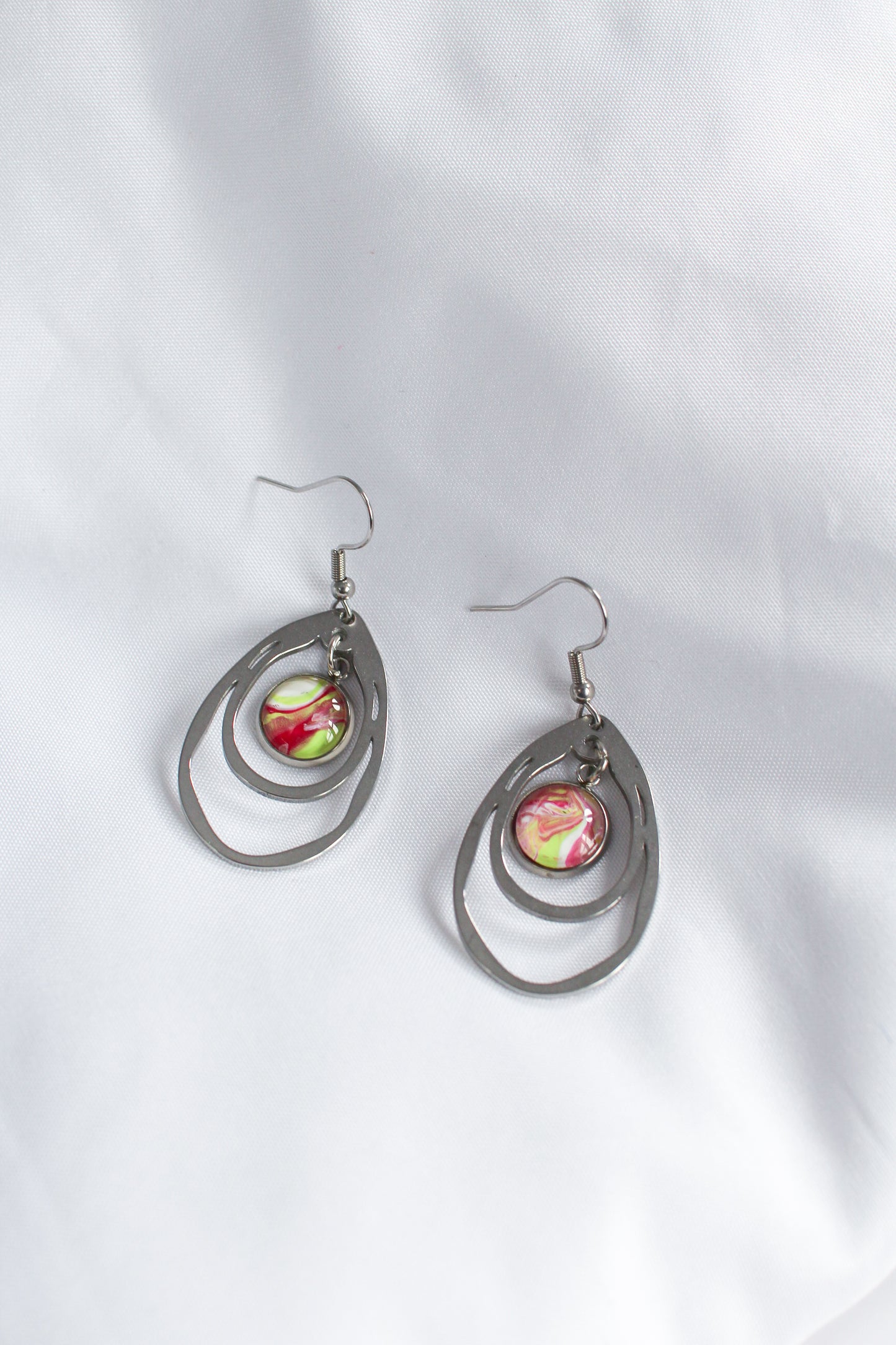 Pink + Green Circle Pendant Earrings