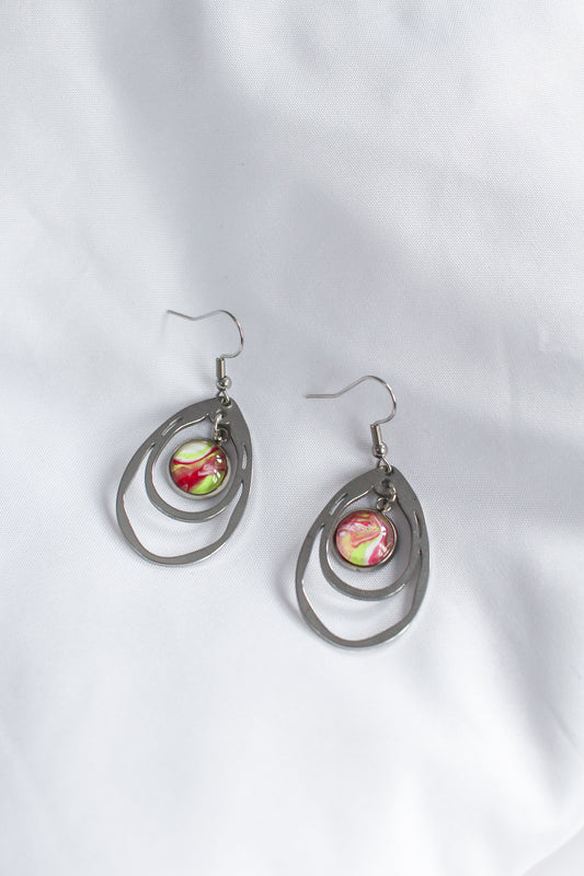 Pink + Green Circle Pendant Earrings