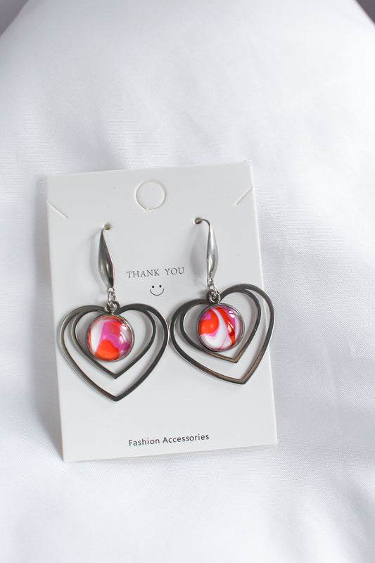Pink + Orange Heart Earrings