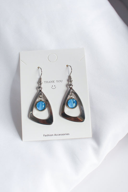 Deep Blue Circle Pendant Earrings