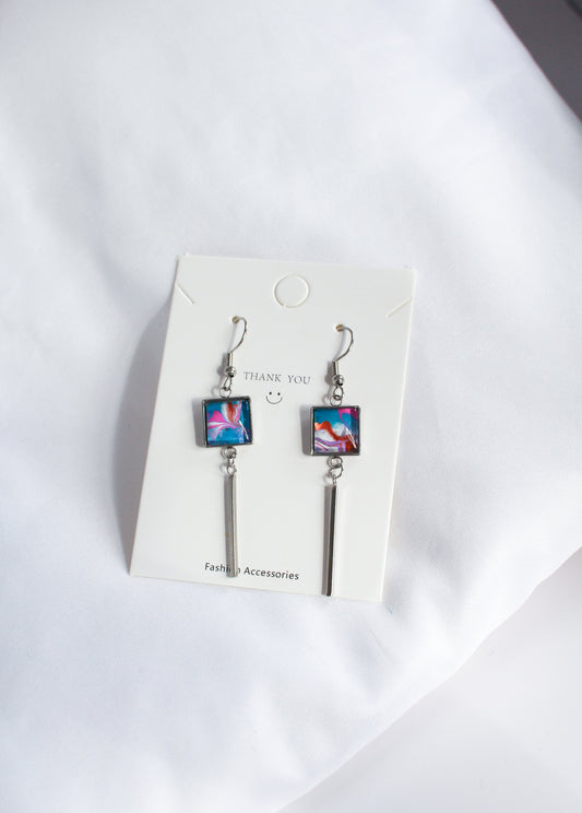 Multi-coloured Square Pendant Earrings