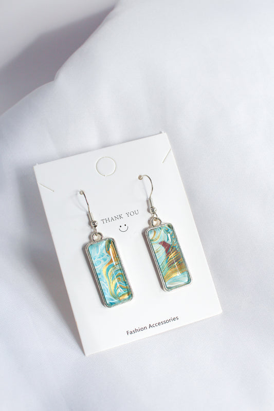 Turquoise + Gold Rectangle Earrings