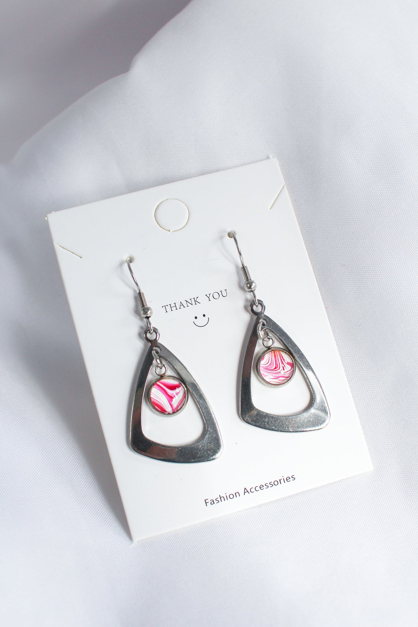 Pink + White Circle Pendant Earrings
