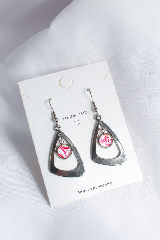 Pink + White Circle Pendant Earrings