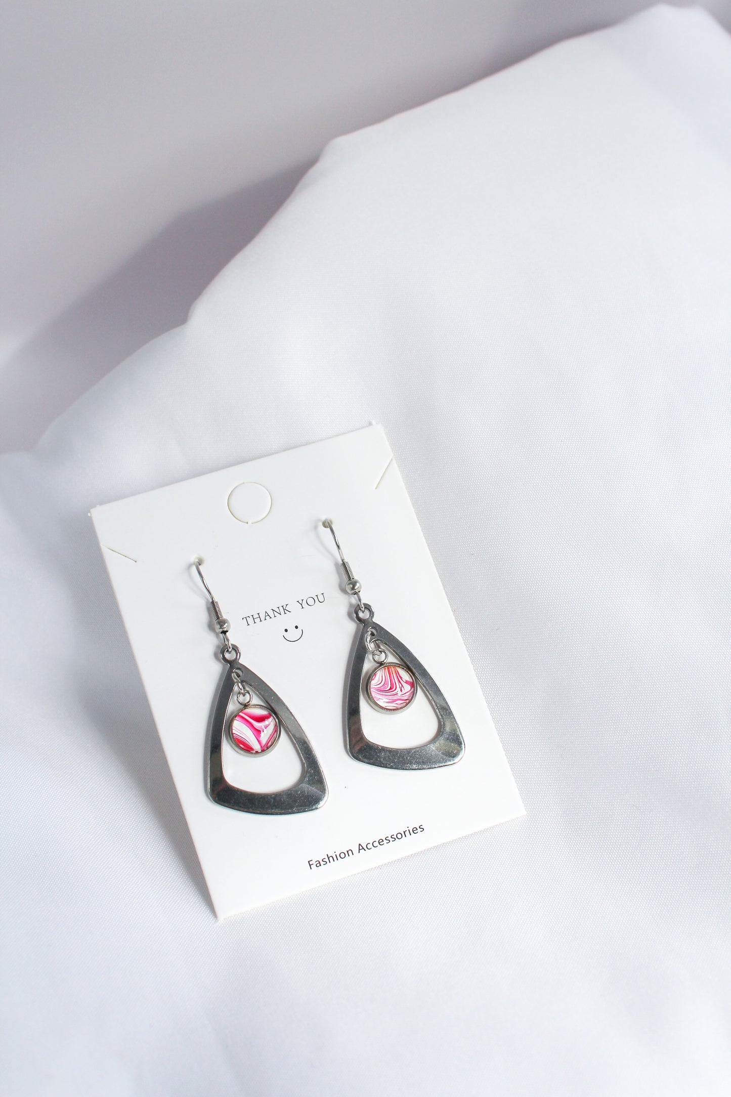 Pink + White Circle Pendant Earrings