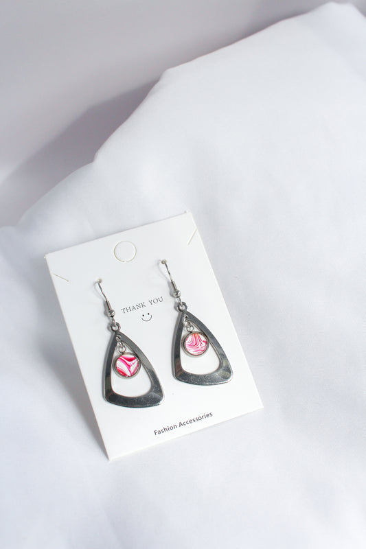 Pink + White Circle Pendant Earrings