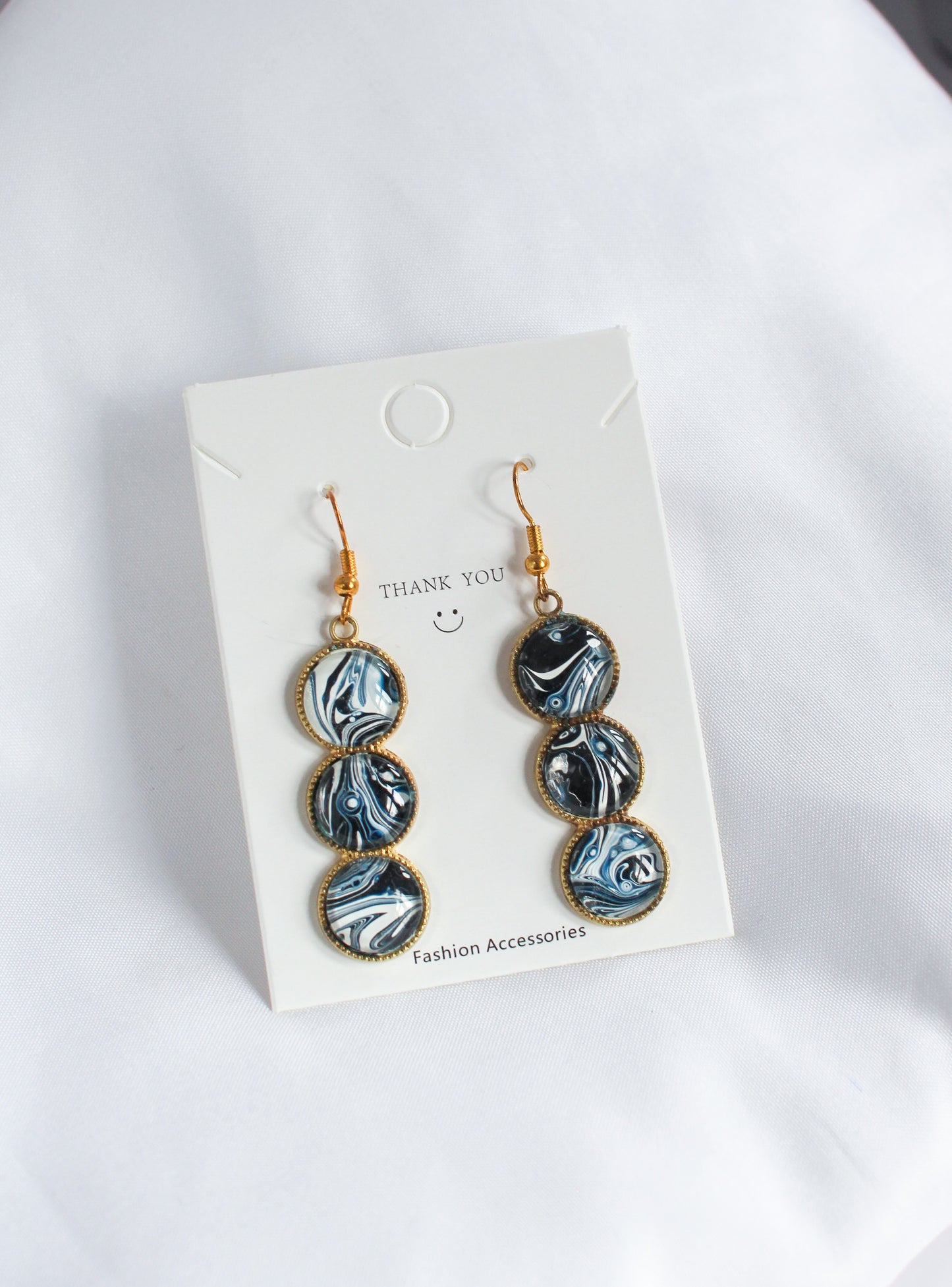 Blue + White Circle Pendant Earrings