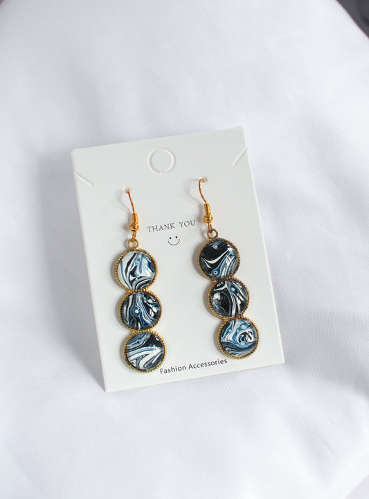 Blue + White Circle Pendant Earrings