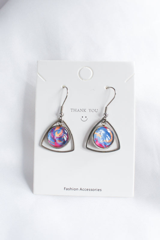 Purple + Pink Circle Pendant Earrings