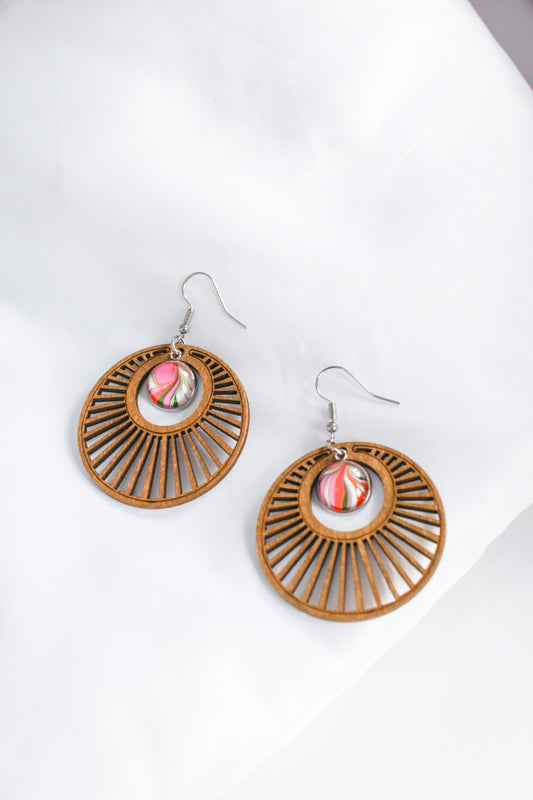 Pink + Orange Circle Statement Earrings