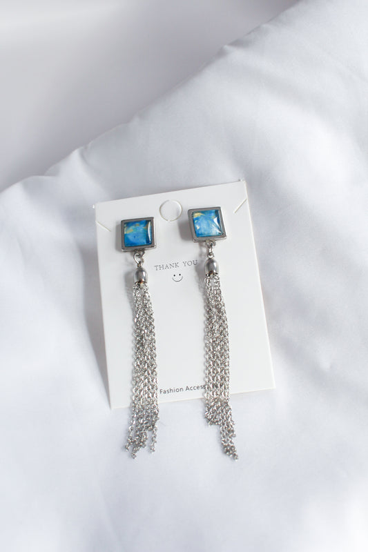 Blue + Yellow Square Chain Earrings