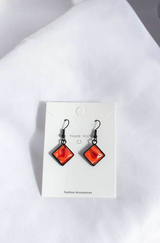Orange Square Pendant Earrings